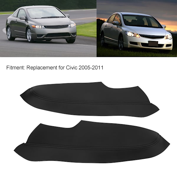 2-pack Mikrofiber Läder Dörrpanel Armstödsskydd Antiscratch Ersättning för Civic 2005‑2011 Svart