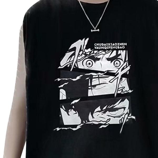 Mænd Tanktop Smuk Print Ærmeløs Løstsiddende Vest Skåret Skjorte til Hjemmetræning Sort L