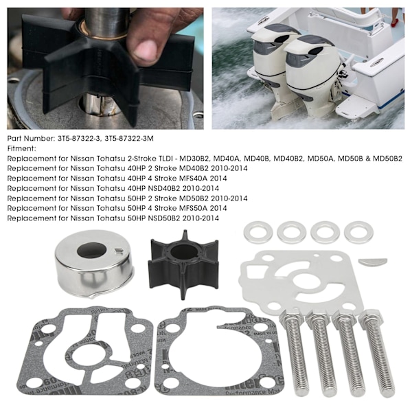 14 stk. Vandpumpe Impeller Reparationskit 3T5‑87322‑3 Udskiftning til Nissan Tohatsu 40/50 HK