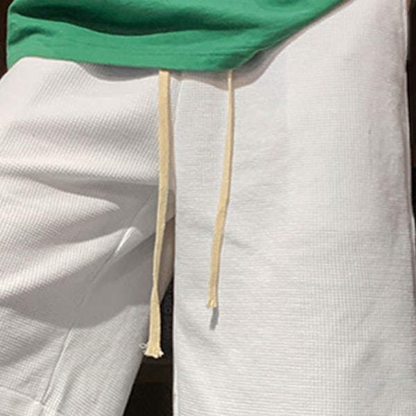 Män Drawstring Shorts Bokstavstryck Mjuk Hudvänlig Andningsbar Män Lösa Shorts för Semesterfest Vit XL