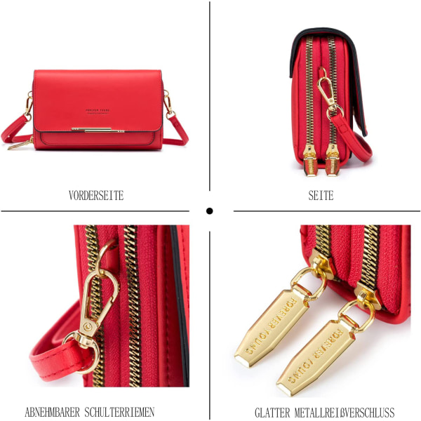 Roulens liten axelväska för mobiltelefoner, liten axelväska för kvinnor, Crossbody-axelväska i PU-läder, pass, phone case med kortplats,