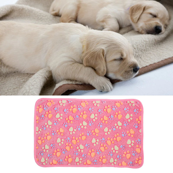 3Pcs Dog Paw Print Fleece Blanket Coral Fleece Cute Dog Paw Print Bite Resistant Soft Warm Sleep Mat for Pets Dogs Pink L