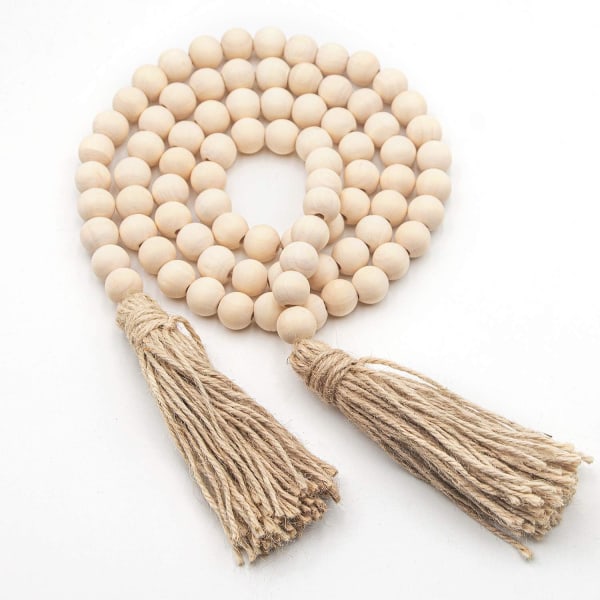 58In/stk Farmhouse Beads Wood Bead Guirland Rustic Prayer Beads Boho Beads with Tassels Walling Hengende Garland for Rustikk Country Decor$Wood Bead