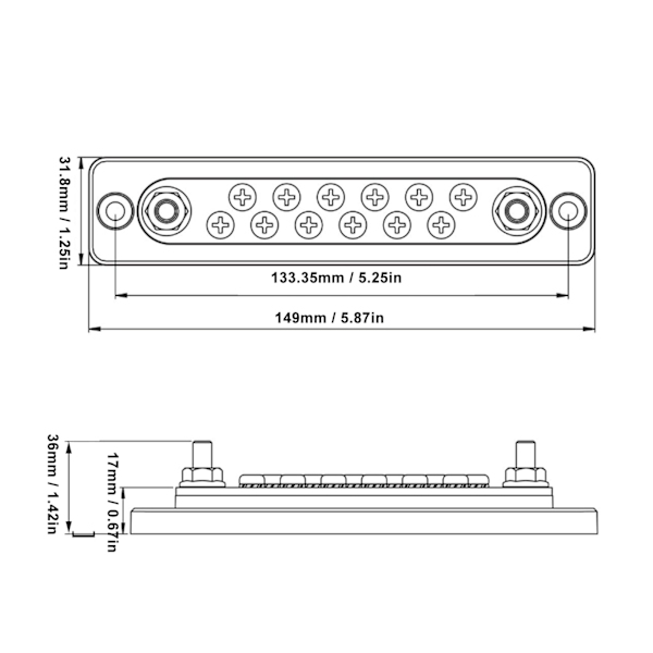 12-punkts kraftfördelningsblock 2 x M6 terminalstänger Terminalbuss för husbil Marin