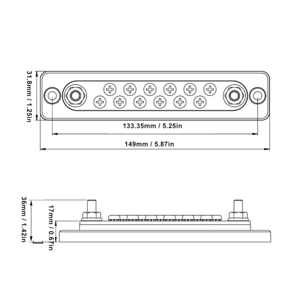 12-punkts strømfordelingsblok 2 x M6 terminalstuds terminalbusbar til RV Marine