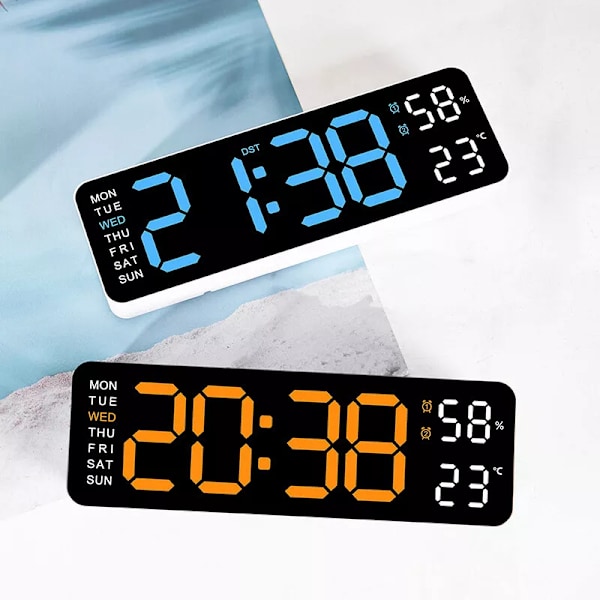 Digital klocka med stor LED-display för studierum, dubbla larminställningar och automatisk ljusstyrkejustering, 12/24-timmarsvisning för konferens