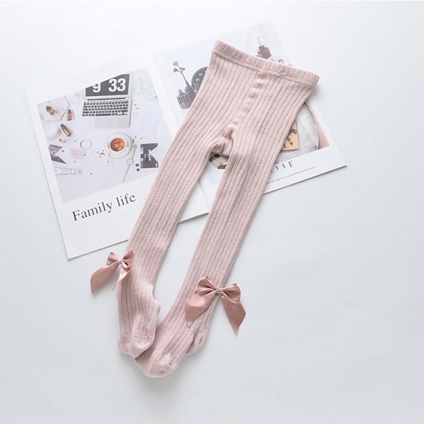 Flickleggings Strumpbyxor Varma Supermjuka Andningsbara Flickstrumpbyxor med Rosettdekor för Vår Höst Rosa L (Rekommenderas 105‑115cm /