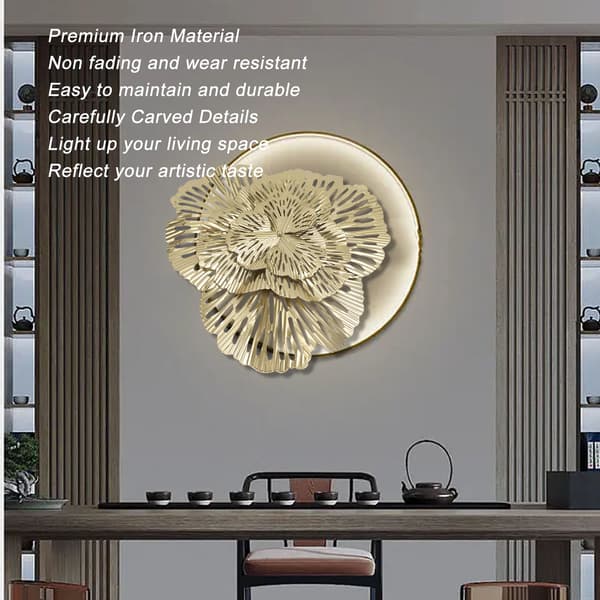3D Metall Blomväggdekoration, Lager Metall Blomväggkonst med Rustik Modern Blomsterskulptur Estetik, Triangulär Ginkgo Järnkonst för Sovrum