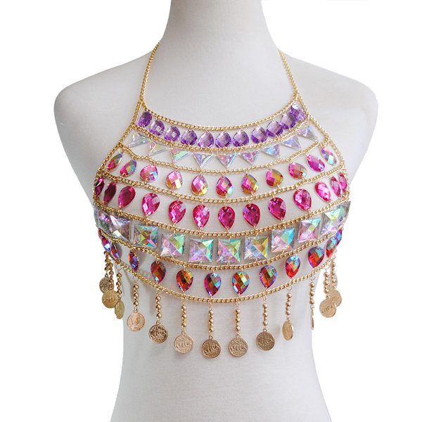 Body ChainSexy Rhinestone Bikini BH Halter Backless Paljetter Cha