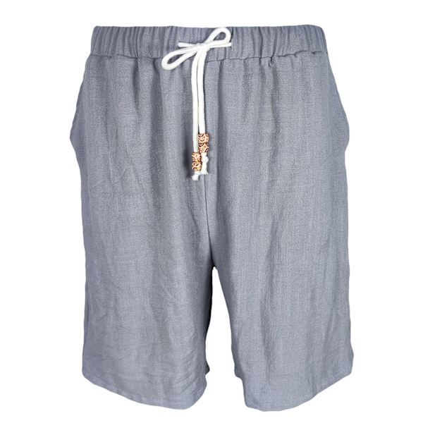 Män Sommar Shorts Elastisk Midja Snörning Över Knä Längd Casual Shorts med Sidfickor Grå XL