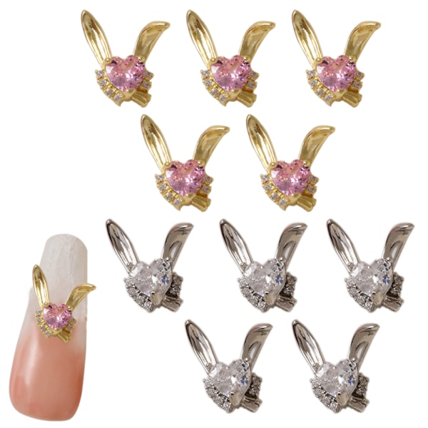 10 Stk 3D Kanin Nail Charms Rhinestones Diamanter Glitter