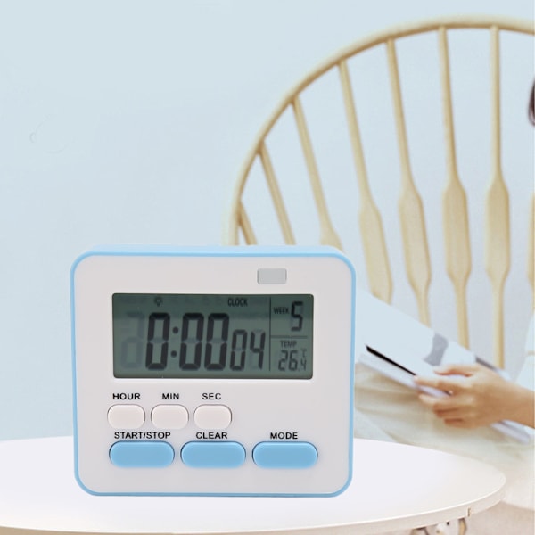 Digital Kökstimer Temperaturvisning Enkel Användning Ställ Magnetisk Baksida Liten Digital Klocka för Familjekontor Blå