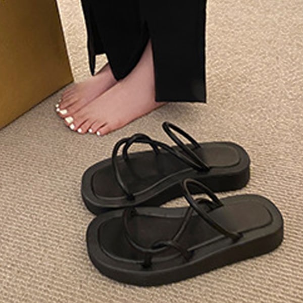 Kvinners Plattform Slidesandaler Anti-Skli Tykk Såle Enkle Mote Sommer Strand Slippers for Hjem Fest Svart 36