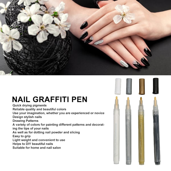 Nagellackspenna Snabbtorkande Bärbar Punktmålning DIY Blommor Linje Nagelkonst Målnings Penna för Hemma Salong 4st