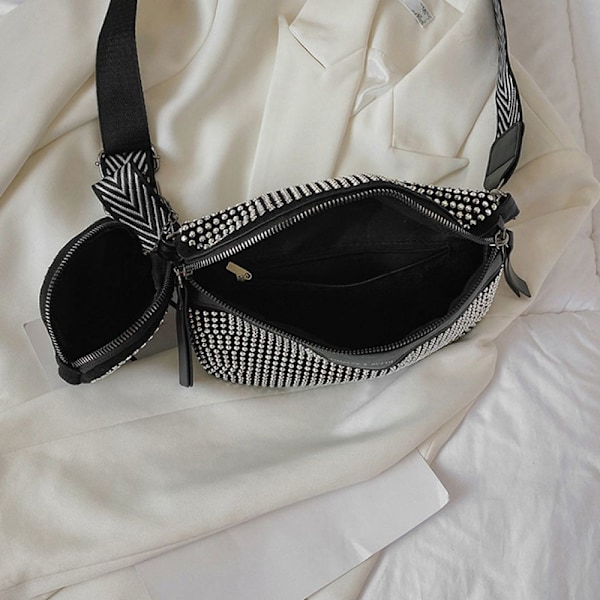 Glittrande Rhinestone Magväska, Högkvalitativa Läder Midjeväskor För Kvinnor Med Mångsidiga Alternativ För Crossbody-väska, Smidig Dubbel Dragkedja För Säker Förvaring