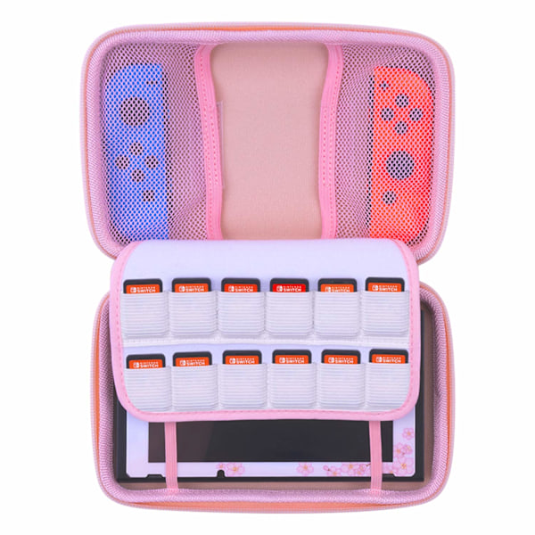 Rosa Sakura Design Resväska för Nintendo Switch, Vattentätt Material och Tumgrepp ingår för Säker och Stilfull Gaming På Språng