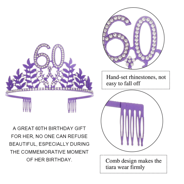 60th Birthday Sash and Crown hårband för kvinnor, Birthday Crown