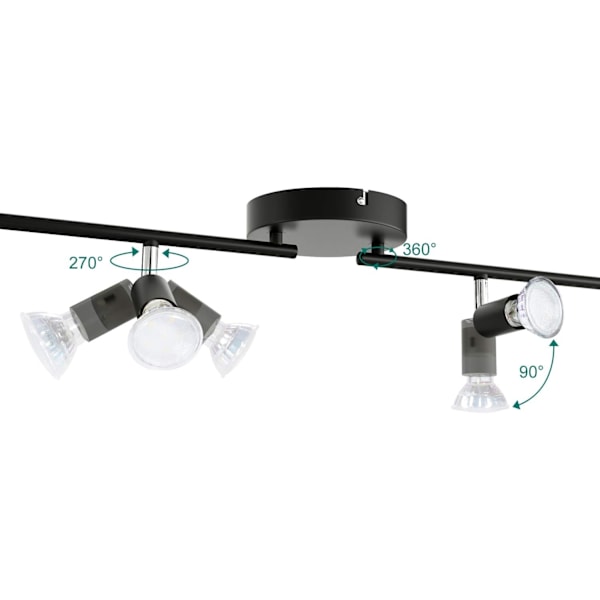 Roterbart Spothuvud Track Lighting Kit, Modern Design Med Enkel Installation För Kök Eller Vardagsrum, Matt Svart Finish & Infälld Montering