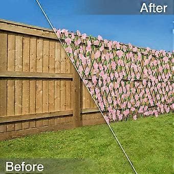 Uttrekkbart gjerde i tre med kunstige blomsterblader, hagedekorasjon, espalier