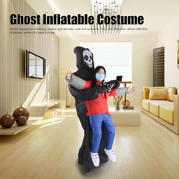 Sort Spøgelses Opblæsbar Kostume Voksen Halloween Fest Sjov Vandafvisende Cosplay Kostume Rekvisitter
