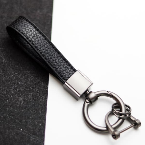 Læder Nøglering, Sort Nøglering til Bil, Nøglerem med Anti-tab D-Ring, Unisex Nøglering til Biltilbehør