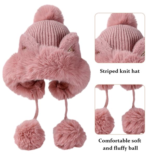 Vintermössa söt stickad mössa rysk pälsvirkad mössa slokig mössa med pompom varm fluffig snömössa trappermössa för kvinnor