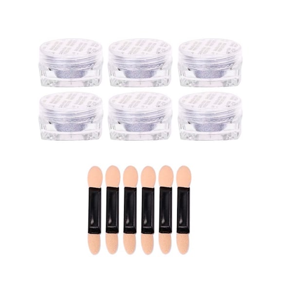 6 st 0,5 g Nagelfärgspulver Nageldekorering Glitter Pigment för Nagelsalong TCL-04