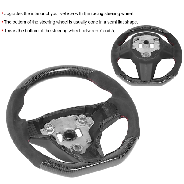 Kulfiber Rat Flat Bund D‑Type Sved Nappa Rød Syning Passer til Model 3 /Model Y