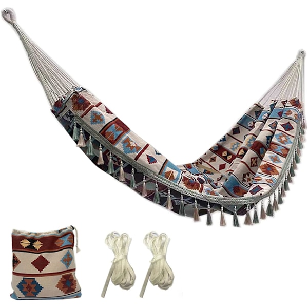 Stilfull Utomhushängmatta, Andningsbar Slitstark Tjock Canvas Bärbar Camping Bekväm Hängmatta med Elegant Toffsdesign för Inomhus- och Utomhusbruk