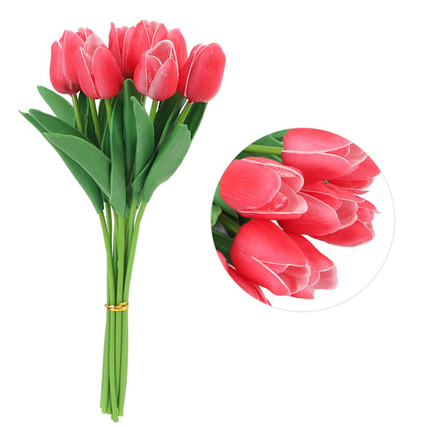 10 st Konstgjorda Tulpanblommor Hög Simulering Blomdekor för Vardagsrum Matbord Röd