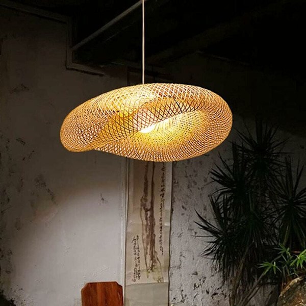 Handvävd Bambulykta Pendellampa, Modern Hängande Armatur, Högkvalitativ Bambu Material Taklampa för Kök, Matsal, Sovrum,