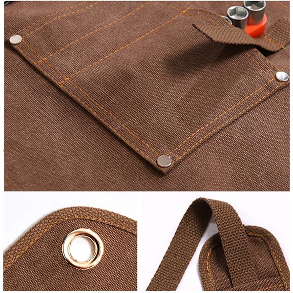 Vaxad Canvas Förkläde för Träbearbetning, Bred Användning & Fullt Justerbar, Tillverkad med Kraftig Tjock Canvas, Förstärkta Fickor & Öglor, Vatten & Vax