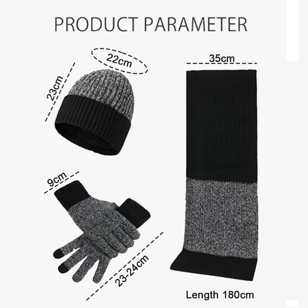 Vinter 3-i-1 sæt tofarvede jacquard-touchscreen-handsker strikket hue langt tørklæde til mænd og kvinder