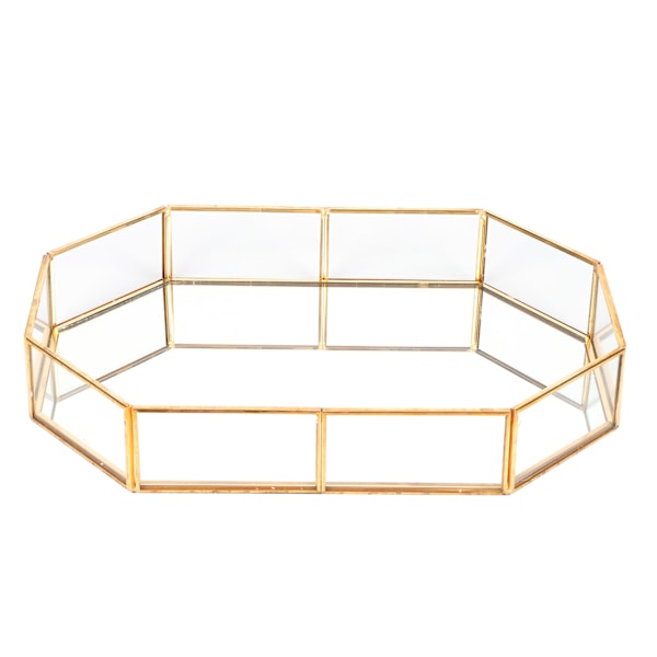 Sofistikerad dekorativ bricka, klar design mångsidig sminkbricka med guldfinish för heminredning, elegant sminkorganisatör med hållbarhet