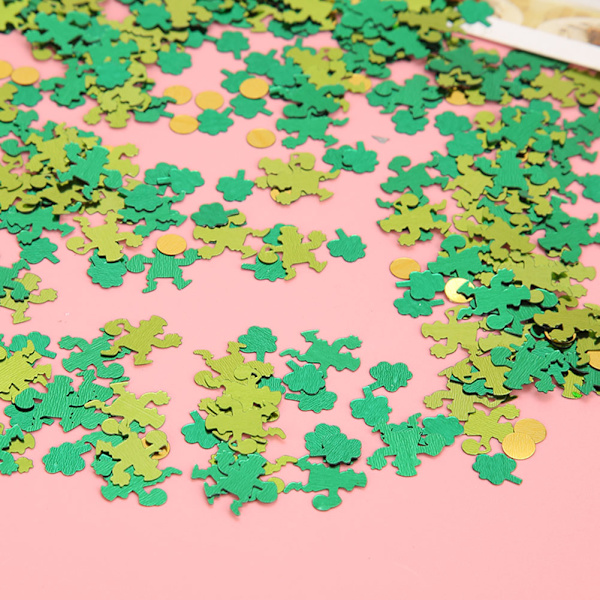 60g/pose Konfettil for festbord - Unik og vakker for St. Patricks Day-fest, ballongdekorasjon - Nisse + 3 blader gress + prikker