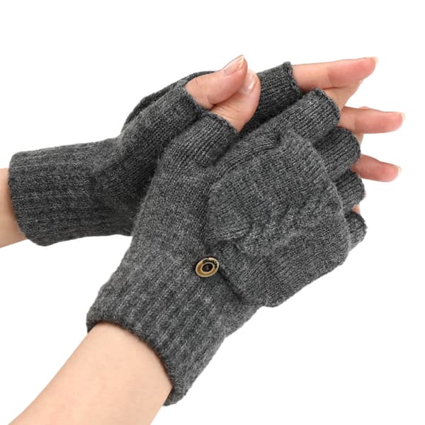 Varma fingerlösa handskar för dam och herr, konverterbara vintervantar med flik, stickade handskar