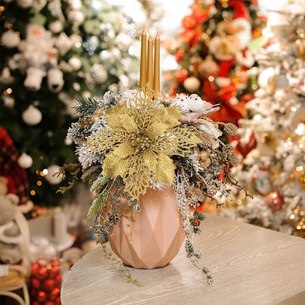 Konstgjorda juldekorationer, trädblommor ornament med hållbart material för långvarig julglädje, återanvändbara julgranskulor (12 st)