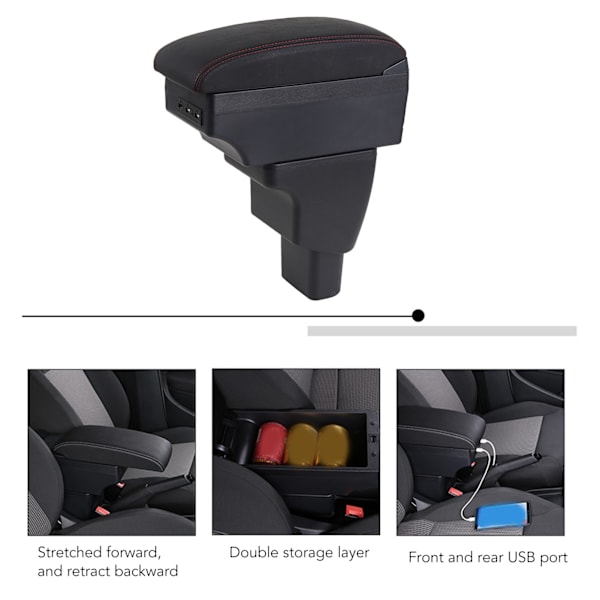 Armstödslåda Mittkonsol Förvaringsbox Inredningsorganisatör med USB-gränssnitt Ersättning för Hyundai I10