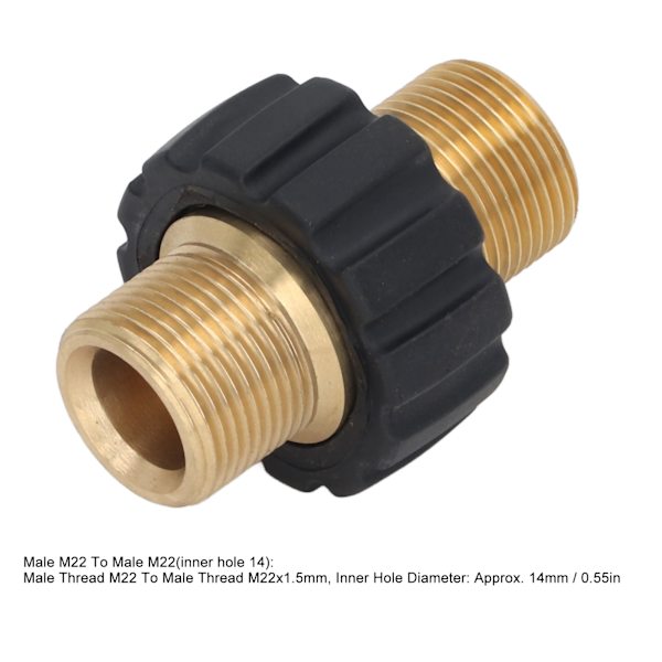 Trykvaske Adapter Pistol Slangekobling 5000PSI Vaskemaskine Reservedele Han M22 Til Han M22 (Indre Hul 14mm)