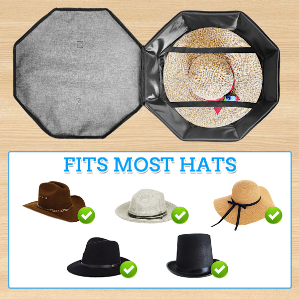 Hattu Laatikko Matkustamiseen ja Säilytykseen, Taittuva Hattu Kotelo Cowboy Hattu Järjestäjä Kaappiin gray