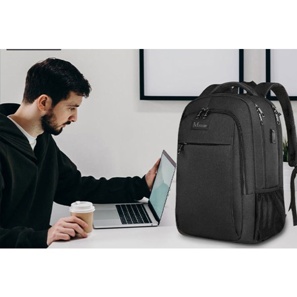 Laptop-rygsæk, mænds rygsæk, tyverisikringsrygsæk til kvinder, skolerygsæk til bærbar computer, multifunktionel business-laptoptaske, vandtæt med USB