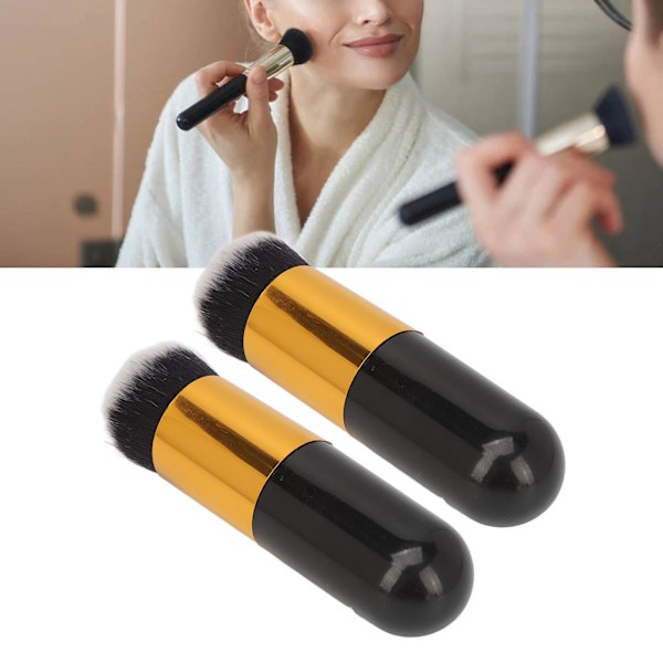 2 stk. Chubby Makeup Brush Portable Fluffy Soft Syntetisk Chubby Kosmetikbørste Sort Guld
