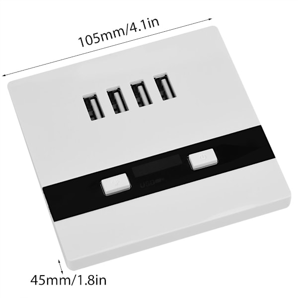 AC220V Kestävä ABS-seinäpistorasia 0,5W LED-valolla 4 * USB-porttia 5V 3A