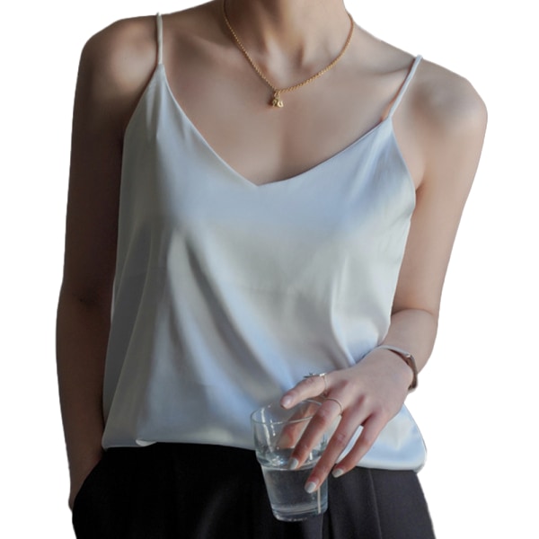 Silke Satin Tank Top V-hals Stroptank