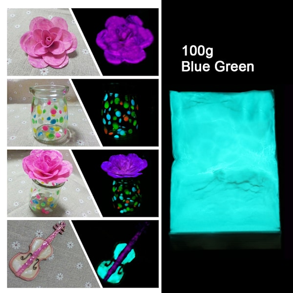 Fluorescerende Pulver Lysende Pulvermaling DIY Pigmentbelegg Noctilucent Pulver Blå Grønn