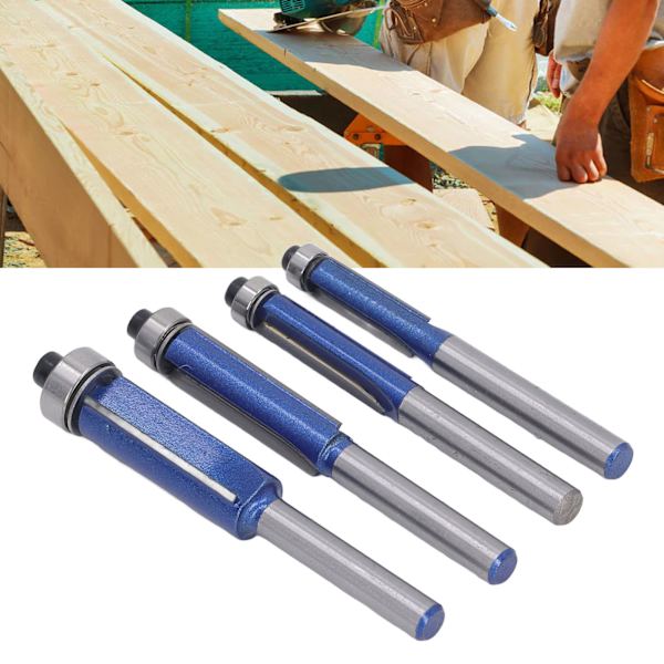 4 st Flush Trim Fräsfräs 1/4 Skaft Wolframkarbid Hög Hårdhet Kant Flush Trimming Bit för Träbearbetning