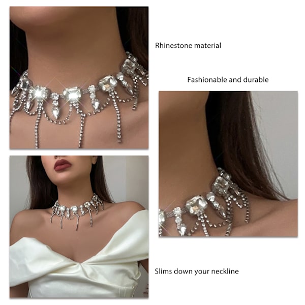 Strasshalsband Glittrigt Hake- och Öglelås Trendigt Bling Kraghalsband för Kvinnor Vit 5689 One Size