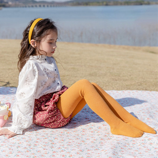 Barn Leggings med Fot Mjuka Varma Trendiga Barnstrumpor för Vår Höst Orange Gul S 18‑20 Höjd 70‑80cm Lämplig För 0‑1 År