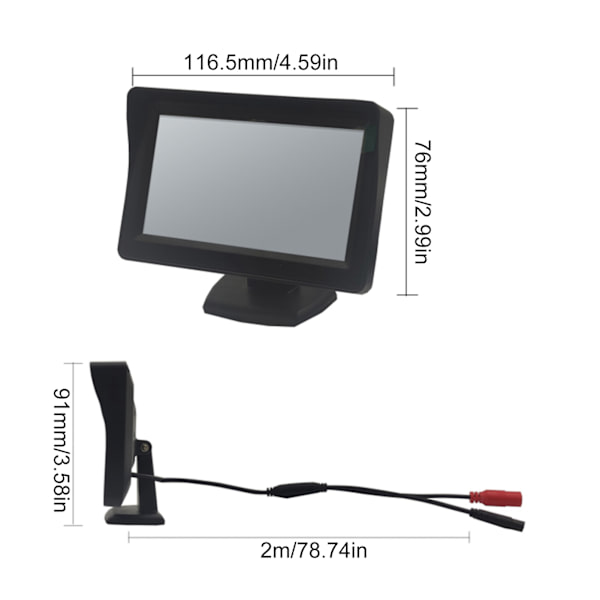 4,3 tum Babybilkamera Spegelsitskamera Monitor HD Nattseende 10G Skakskydd Universal för Bil SUV Pickup