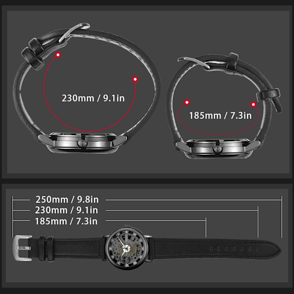 Moteklokke for menn, rund urskive, kvarts, simulert mekanisk, vanntett, avslappet armbåndsur